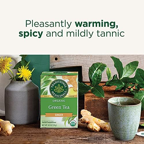 Traditional Medicinals Tea, Organic Green Tea Ginger - Promotes Healthy Digestion, Occasional Nausea & Indigestion Relief - Kosher, Non-GMO - 16 Tea Bags