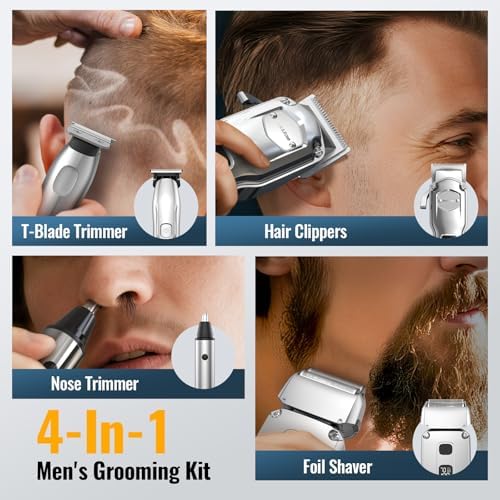 Jack & Rose Hair Clippers for Men Set Professional, Cordless Men Hair Trimmer, Electric Shavers, Barber kit, 4 in 1,LED Display, for Nose, Body, Bald Head