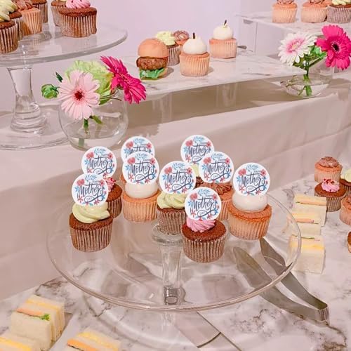 40PCS Edible Floral Happy Mother's Day Cupcake Toppers Edible Mom's Day Cupcake Picks Drink Topper for Happy Mother's Day Mother Grandmother Floral Birthday Cake Cupcake Decorations