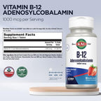 KAL Vitamin B12 Adenosylcobalamin 1000 mcg - B 12 Vitamin, Active B-12 1000mcg for Women & Men, Energy Support - Strawberry Flavor - 90 ActiveMelt Micro Tablets