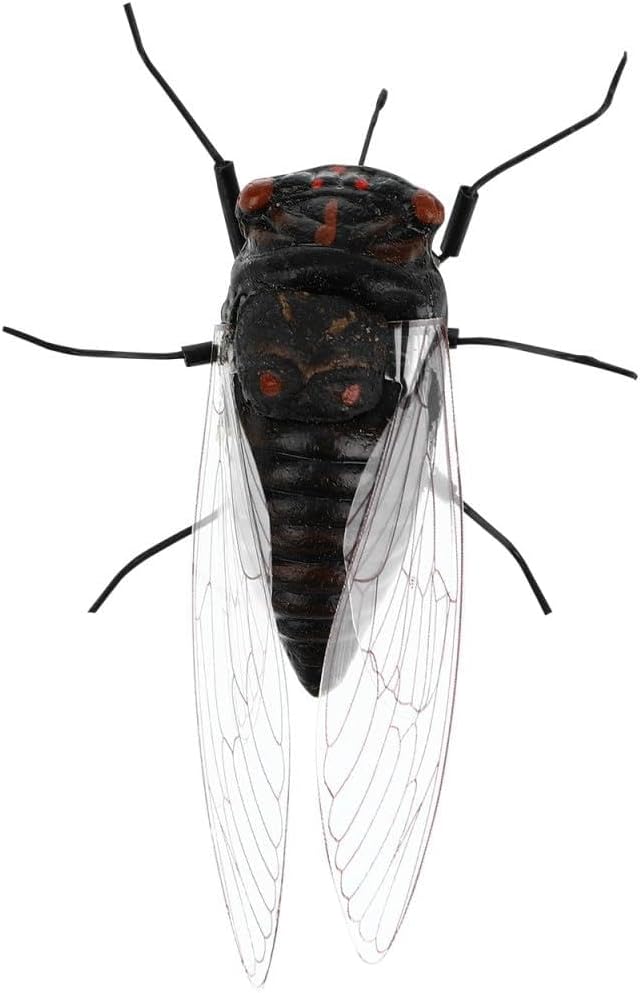 Toyvian 4Pcs Plastic Cicada Fake Cicada Model Simulated Plastic Insect Toys, Fly Joke Toys Prank for Joke Halloween Party Favors, Black