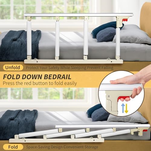 Bed Rails for Elderly Adults Safety, Folding Bed Assist Rails for Seniors, Bed Handle Bedside Assist Guard Rails for Adults, Fall Prevention Safety with Collapsible Bedrails, 37x20
