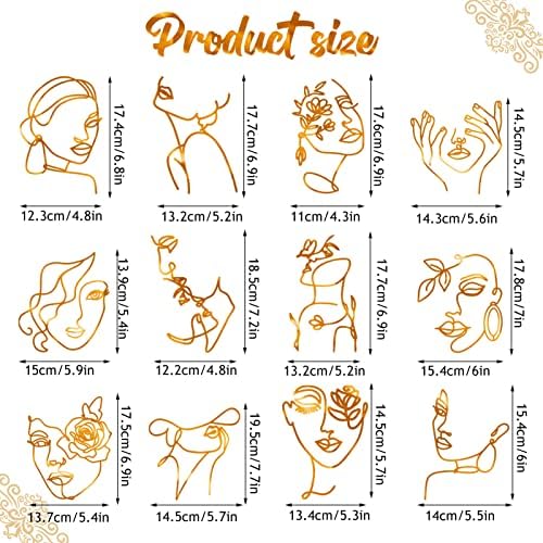 12 Pcs Acrylic Lady Face Cake Topper Minimalist Art Happy Birthday Cake Toppers Women Wedding Cake Decoration for Wedding Birthday Party (Gold)