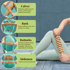 Wooden Fascia Massage Roller – Handheld Myofascial Release Massage Stick with Trigger-Point Knobs for Deep Tissue, Cellulite, Muscle Recovery & Circulation, Lymphatic Drainage Massager