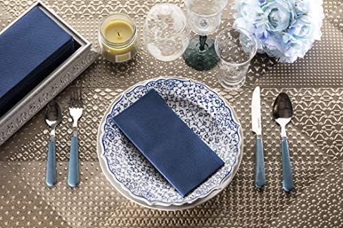50 Pack Navy Napkins | Linen Feel Disposable Cloth Like Paper Dinner Napkins | Hand Towels | Soft, Absorbent, Paper Hand Towels for Bathroom,Kitchen,Parties,Weddings or Events