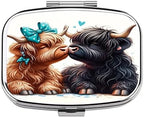 Chic Cute Cow Couple Bow-Compartment Metal Pill Box – Compact and Stylish Medication Organizer, Food-Safe, Portable for Wallet or Pocket, Perfect for Vitamins and Supplements