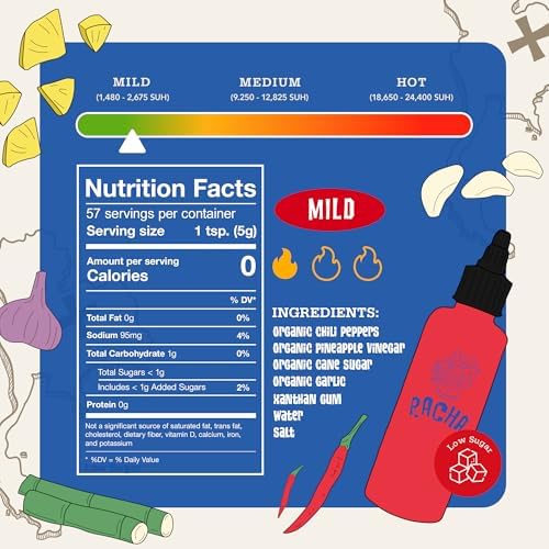 Racha Organics Mild Sriracha Hot Sauce - USDA Organic Sriracha Sauce Made with Estate-Grown Thai Chili Peppers - Low-Sugar, Non-GMO, Gluten Free, Keto Friendly - 10oz - Made in Thailand