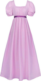 Regency Dresses for Women with Satin Sash Ruffled Puff Sleeve Empire Waist Dress Gown