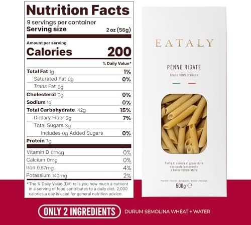 Eataly Italian Penne Rigate Pasta Noodles - 500g (17 oz.) Box -Authentic Durum Semolina Wheat - Made in Italy- Dried Pasta for Gourmet Dining, 1 Pack