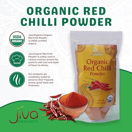 Jiva Organics Organic Red Chili Powder 7 ounce Bag - Extra Hot, Ground Indian Chillies, 100% Natural & Non-GMO