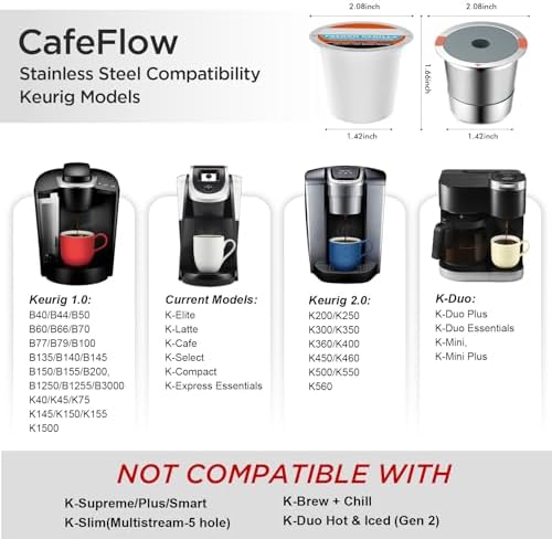Noalto Reusable K Cups and Coffee Pods,Universal stainless steel k Cups for Keurig 2.0 and 1.0 Coffee Makers machine(2pack)
