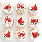 40Pcs Edible Watermelon Cupcake Toppers Cute Watermelon Bow Cupcake Picks for Summer Fruit Baby Shower Fruit Girls Birthday Wedding Anniversary Party Cake Decorations Summer Holiday Party Decors