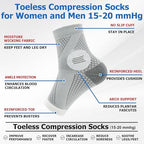 6Pairs Neuropathy Socks - Toeless Compression Socks for Women & Men, Plantar Fasciitis & Achilles Tendonitis Relief, Arch Support (Large)