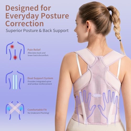 NLNYCT Posture Corrector for Women – 2-in-1 Back Brace with Shoulder Support, Adjustable Full Back Straightener for Upper & Lower Back Pain Relief, Hunchback, Scoliosis & Spine Alignment (M/L)