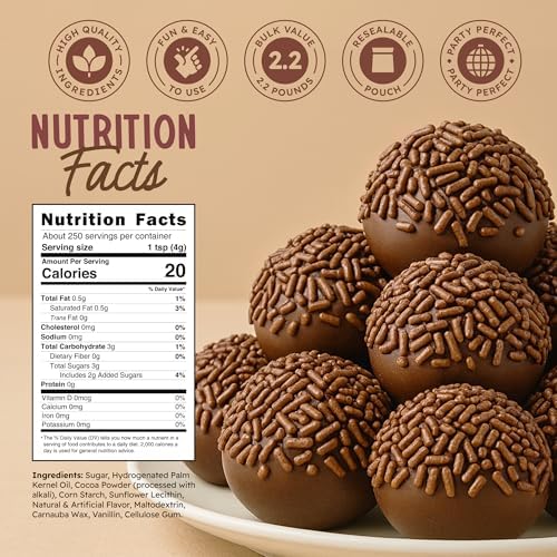 Snackathon Sprinkles for Baking & Decorating, Chocolate Sprinkles, 2.2 LB Bulk Brown Jimmies in Resealable Pouch – Rich Cocoa Flavor for Cupcakes, Cookies, and Desserts