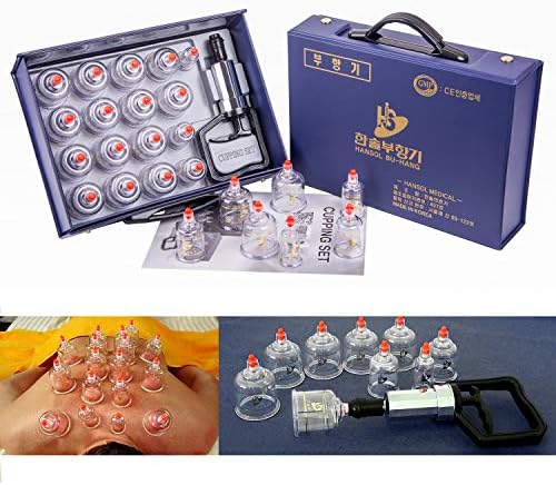 Hansol Cupping Therapy Equipment Set with Pumping Handle 17 Cups (Made in Korea)