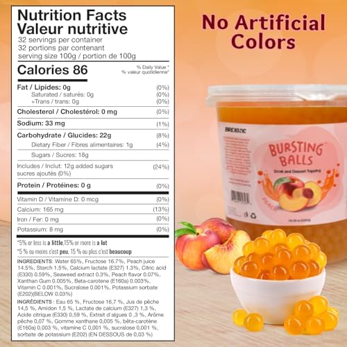 Peach Boba Pearls, Peach Popping Bursting Boba, Bubble Tapioca Pearls For Bubble Tea 7 Pound, No Artificial Colors (7 LB Pack of 1)