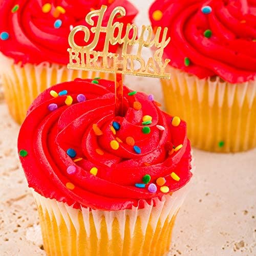 Restaurantware Top Cake Happy Birthday Cupcake Toppers 100 Mirrored Happy Birthday Pick For Cupcakes - For Parties And Celebrations Won’t Sink Into Pastries Blue Acrylic Cupcake Decoration