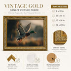 Glod Framed Flying Mallard Duck Wall Art, Warm Lake Sunset Canvas Print, Wildlife Bird Artwork for Cabin Living Room Decor 8x10 inch