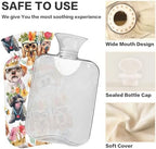 Watercolor Cute Funny Dogs Classic Hot Water Bottle with Cover 1L Hot Water Bag Hot Water Bed Warmer for Tummy Cramps Neck and Shoulder Waist Pain Relief