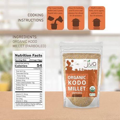 Jiva Organics Kodo Millet 2 LB Bag | Whole Grain, Gluten-Free & Organic | High Fiber, Protein-Rich Superfood for Healthy Indian Cooking