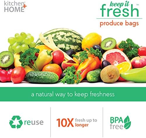 Keep it Fresh Produce Bags - 30 Reusable BPA Free Freshness Produce Bags & Twist Ties - Keeps Fruits, Veggies, and Flowers Fresher Longer