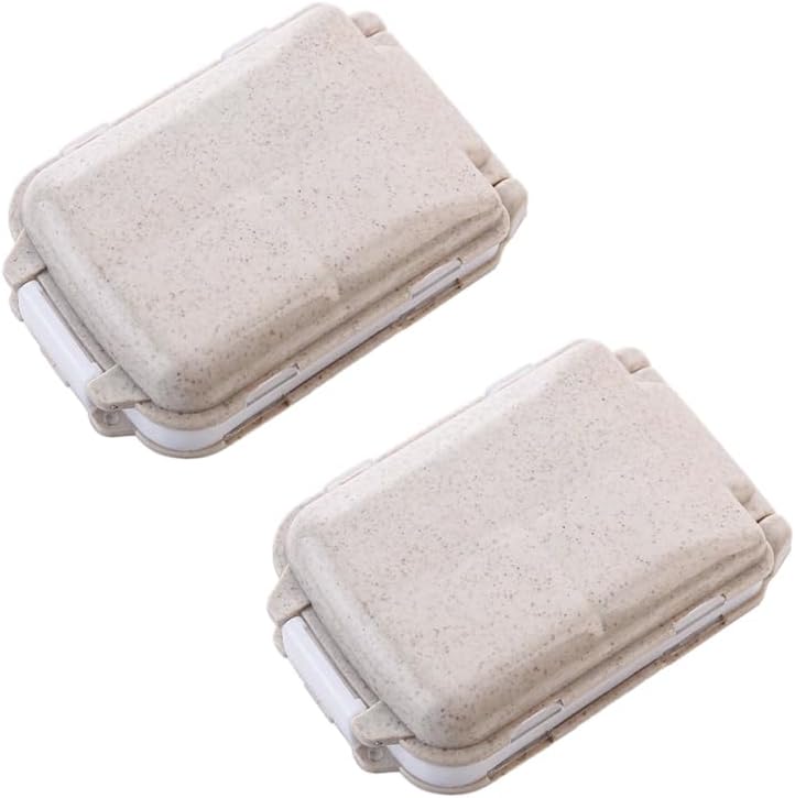FOMIYES 2pcs Portable Wheat Straw Pill Organizer Travel Case for Daily Medication Compact Design for Easy Carrying for Seniors Go Use Beige