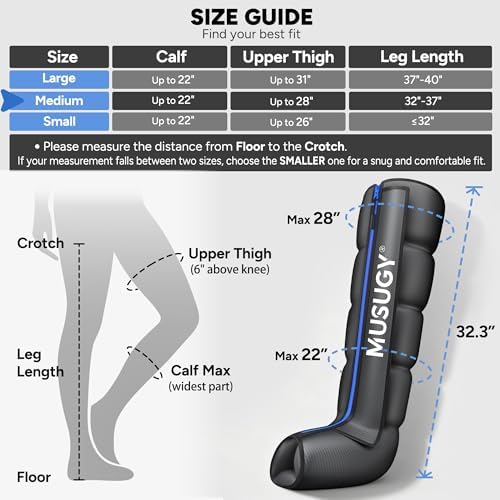 Sequential Leg Compression Massager for Circulation : Full Leg Air Compression Boots for Massage Therapy & Fatigue Relief - 9 Intensity, 6 Modes, 3 Timers for Athletes, Runners, Gym (Medium)