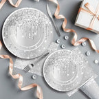 Silver Plates And Napkins Party Supplies - Silver Party Decorations Tableware For Birthday Bridal Shower, Paper Plate, Napkin, Cup, Cutlery, Diamonds Glitter Table Decorations | Serve 24