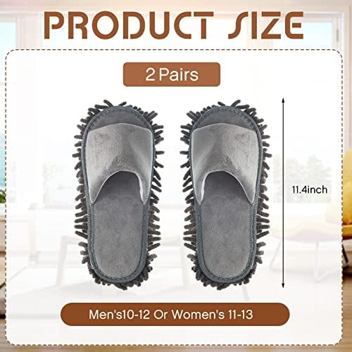 Jecery 2 Pairs Microfiber Cleaning Mop Slippers for Floor Cleaning House Mop Shoes Men and Women Washable Unisex Dusting Slippers Dirt Tool Supplies(Large,Gray)