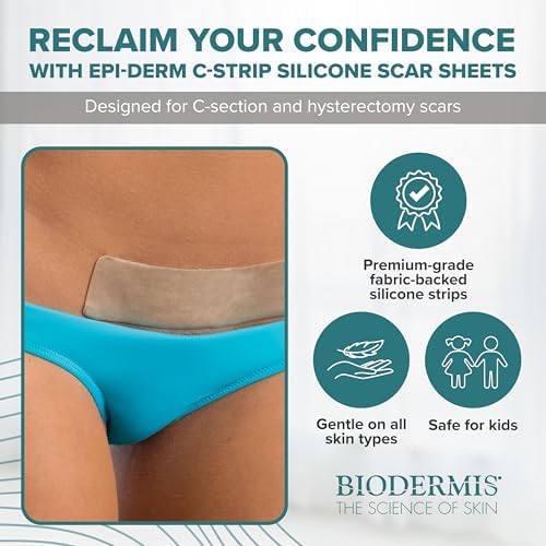 Epiderm Silicone Gel Scar Sheets - Premium-Grade Silicone Scar Sheets for Optimal Scar Care - Versatile, Flexible & Reusable - Ideal for C-Section, Tummy Tuck & Hysterectomy Scars - 1.4x6 in, Natural