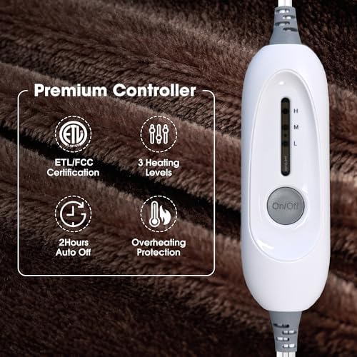 WarmMist Electric Heated Foot Warmers,22”×20” Heating Pad for Feet with 3 Heat Settings,ETL Certified Feet Warmer for Women and Men,Back and Legs,Auto Shut Off,Birthday Gifts,Brown