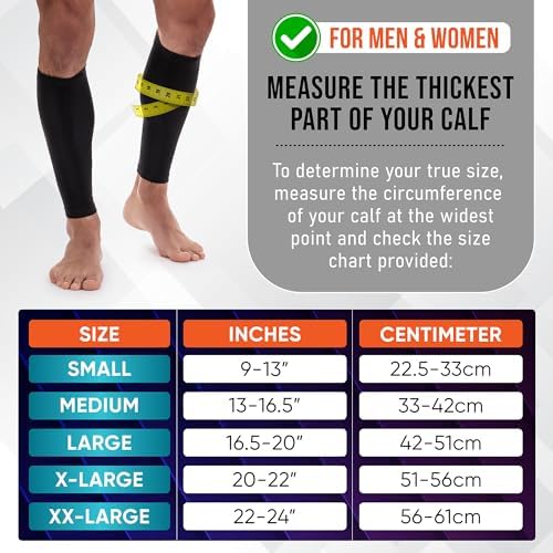 Calf Compression Sleeves for Men and Women - (1 Pair) Footless Compression Socks Support for Varicose Vein, Nursing, Pregnancy, Running - PhysFlex Leg Sleeve Brace for Shin Splints, Pain Relief and