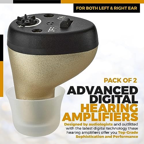 Rechargeable Hearing Amplifier Pair - Left & Right Ear CIC Complete-in-Canal Set, Nearly Invisible Personal Sound Amplifier with Digital Noise Cancelling and Feedback Reduction for Seniors and Adults