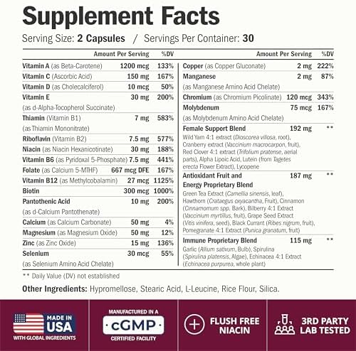 Multivitamin for Women with Methylated Vitamins and Chelated Minerals for Energy, Focus and Immune Health – Premium Daily Womens Multivitamins & Multiminerals – 60 Capsules