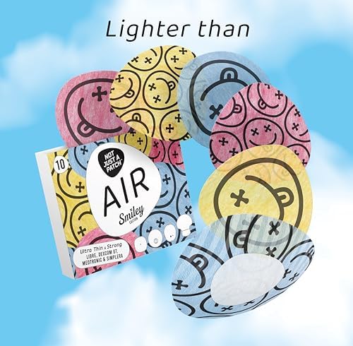 Not Just A Patch Air Freestyle Libre 2 Adhesive Patches – Waterproof & Sweatproof Sensor Covers for Libre 2, Lingo & Simplera, Smiley Designed Over Patches, Stays Secure for 15 Days, 10 Pack