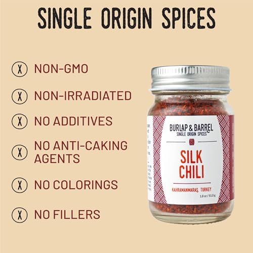 Burlap & Barrel Silk Chili Flakes - Mildly Spicy Aleppo Pepper - Flavorful, and Versatile Red Chili Flakes & Seasoning - As Seen On Shark Tank - 1.8oz Glass Jar