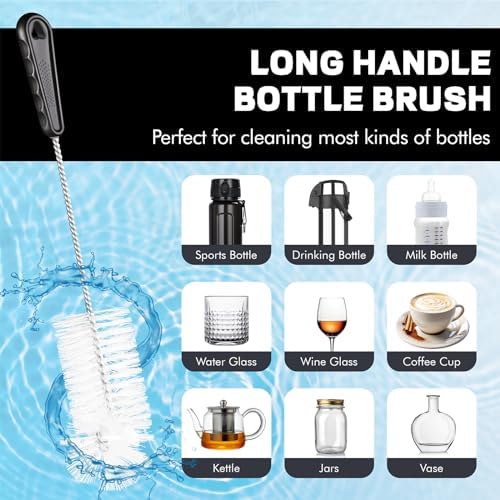 Bottle Cleaning Brush Set, 4Pcs Long Handle Bottle and Straw Cleaner Brushes for Washing Water Bottles Drinks Bottles Baby Bottles Glass Teapots