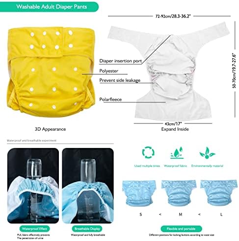 Incontinence and Disability Care Cloth Diapers, Reusable Adjustable Size Breathable Leakfree Pocket Diaper (Color : E, Size : Medium)