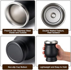 8oz Yerba Mate Cup, 304 Stainless Steel Double-Wall Mate Cup, Heat Insulation Yerba Mate Gourd, Tea Cup Set Includes Cleaning Brush & 2 Bombillas (Black)