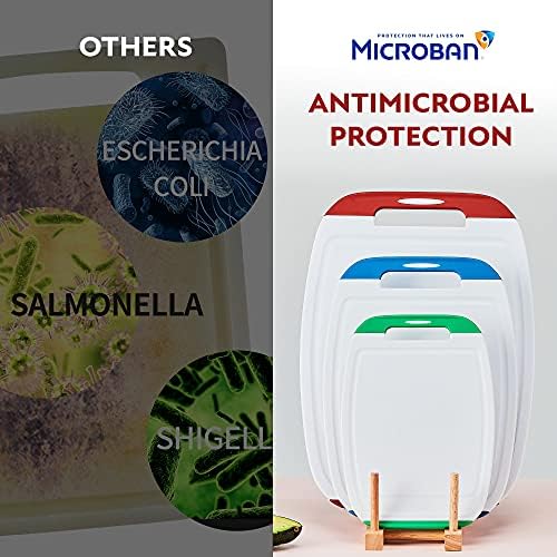 Neoflam Microban Antimicrobial Plastic Cutting Board 3 Sets, BPA Free, Non-Slip EZ Grip Handle, Dishwasher Safe, Stain & Odor Free, Reversible Board, Larger Juice Groove, Multicolor