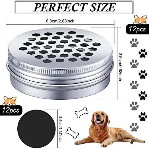 Oudain 12 Pack Dog Scent Work Tins, Dog Scent Training Box, Pet Nose Metal Container with 12 Magnetic Dots, Smell Training Kit Smell Canisters Aluminum Cans for Pet (Hexagon)