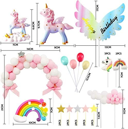 MOVINPE Unicorn Cake Topper, Magic Unicorns Sculpture, Pink Hairball Arch, Rainbow, Wings Birthday Banner, Cloud, Balloon, Stars, Little Unicorn Rainbows, Cake Decoration For Girl Kid Women Party