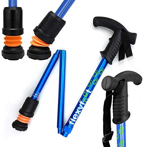 Flexyfoot Shock Absorbing Derby Handled Folding Walking Stick - Improves Safety, Improves Grip, Reduces Shocks & Jarring