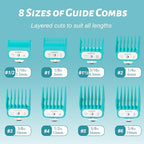 VGR 891 Professional Hair Clipper Attachment Comb Set，8 Pcs Hair Cutting Guide Combs with Limit Comb Rack for Most Hair Clippers，with Metal Clip，from 1/16 Inch to 3/4 Inch(1.5-19mm)