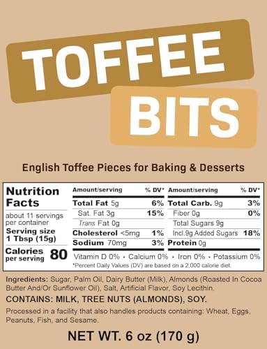 Crunchy English Toffee Bits for Baking & Desserts – Butter Toffee Chips for Cookies, Ice Cream, Candy Making & Coffee Frappes – Sweet Crispy Pieces for Baking Treats (6 Ounce)