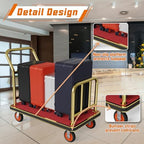 Gold Hotel Metal Classic Luggage Cart 42"x24" Bellman Cart Baffle Guardrail Weight Capacity Up to 850 lbs