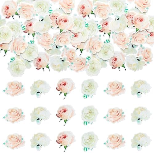Gyufise 48Pcs White Edible Rose Cupcake Toppers for Baby Shower, Wedding, Bridal Shower, Birthday, Anniversary, Valentine's Day