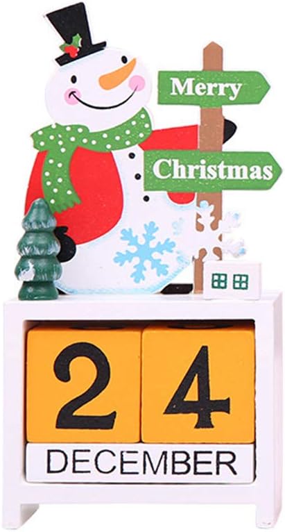 Vpang Santa Claus Snowman Elk Design Christmas Wood Perpetual Calendar Chic Blocks Desktop Calendar Rustic Wooden Cubes Calendar Home Office Christmas Decoration (Snowman)