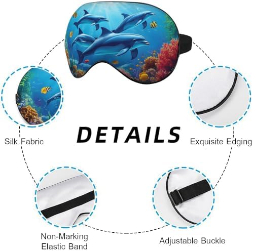 Dolphin Eye Mask Sleeping Mask Sea Fish Coral Whale Starfish Ocean World Sleep Masks Silky Soft Eye Cover for Women Men Shading Blindfold for Air Travel Sleeping